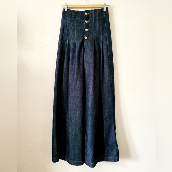 Xetra Pleated Exposed Button Front Wide Leg Denim Pants Size 38/XXS - Picture 8 of 16